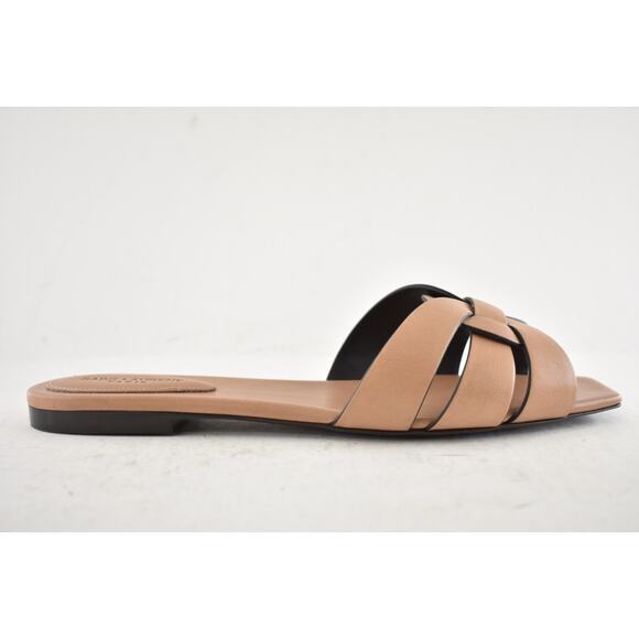 Saint Laurent YSL Tribute Nu Pieds 05 Corda Beige Leather Slide Sandal Flat 39.5 - Picture 2 of 15
